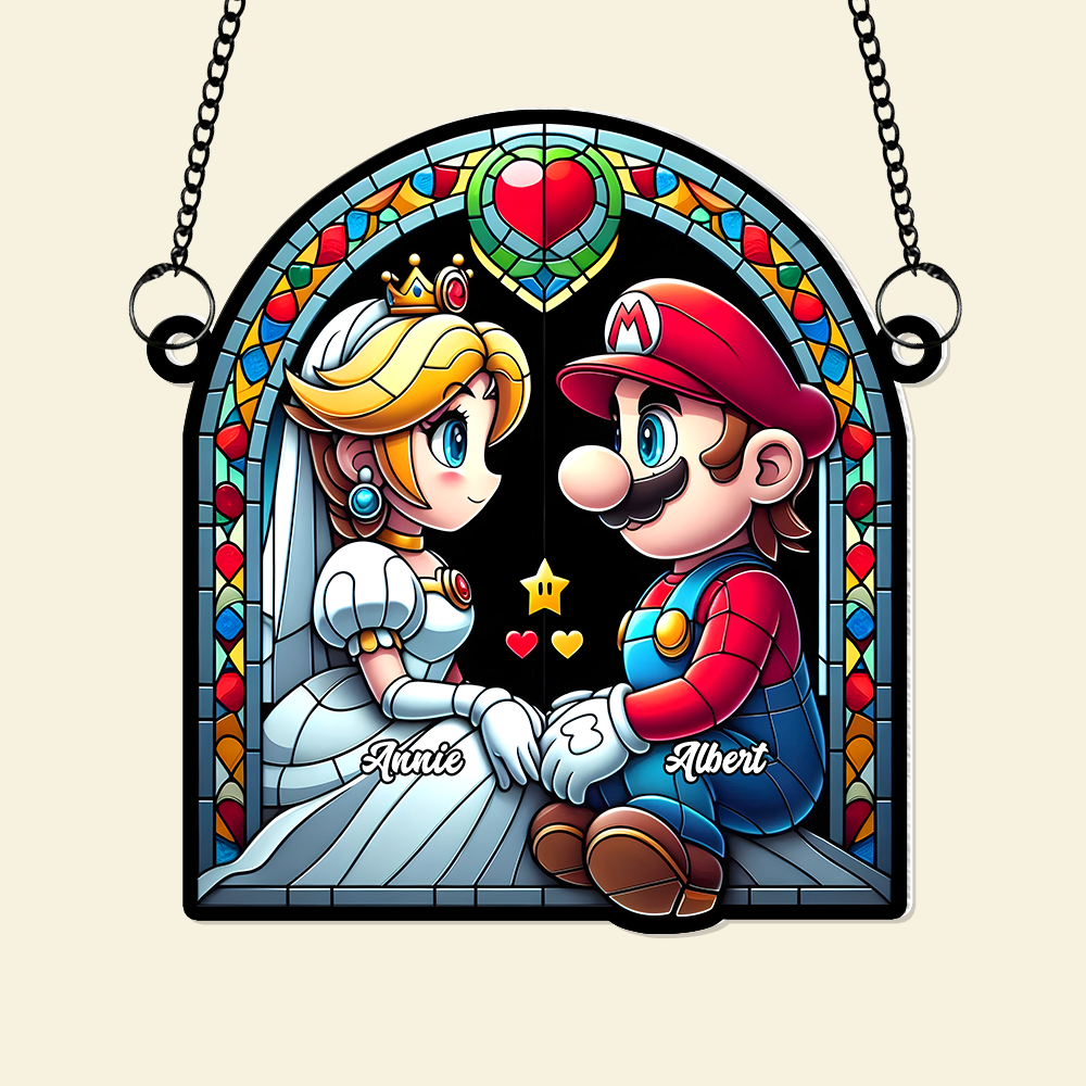 Personalized Mario & Peach Acrylic Suncatcher Ornament for Couples Suncatcher PopCulturePrints