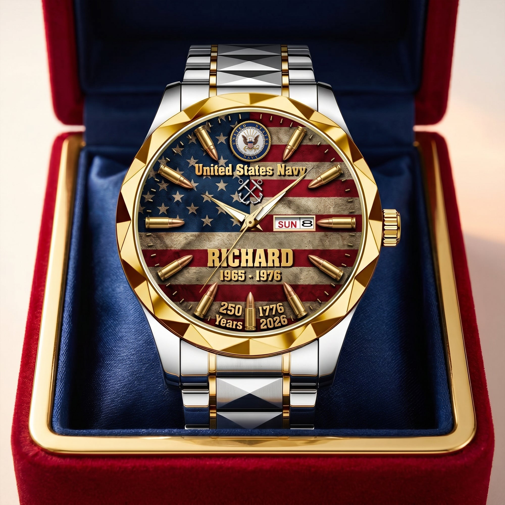 “Honor Your Legacy” Personalized Stainless Steel Men's Watch - Perfect Gift for Veterans Men's Watch PopCulturePrints