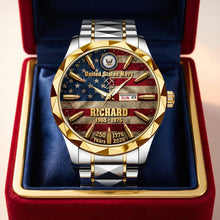 Load image into Gallery viewer, “Honor Your Legacy” Personalized Stainless Steel Men's Watch - Perfect Gift for Veterans Men's Watch PopCulturePrints

