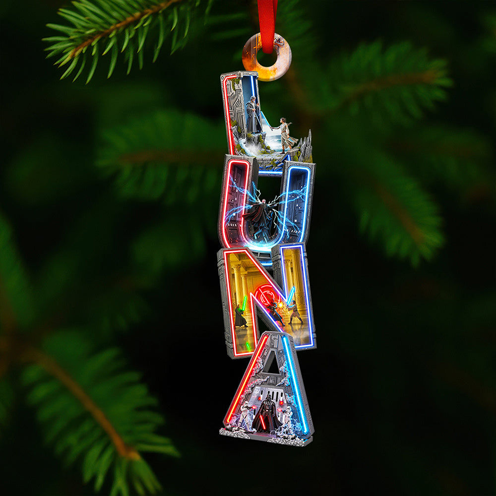 "Illuminate Your Holiday Spirit! Personalized Cosmic Alphabet Ornament - Unique Gift for Friends, Family, and Collectors!" Ornament PopCulturePrints