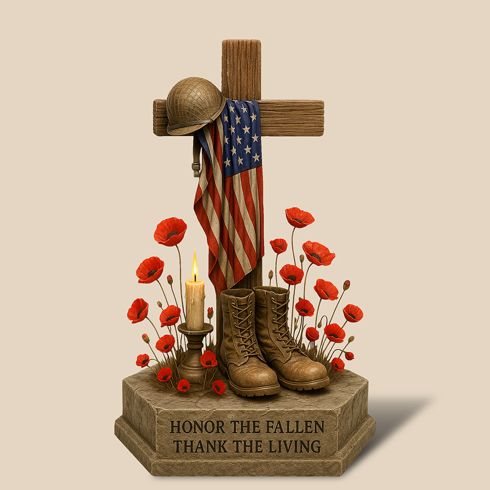 "Honor the Fallen, Thank the Living" - Personalized Memorial Day Acrylic Plaque - Gift for Veterans, Dads, and Grandpas Shaped Plaques PopCulturePrints