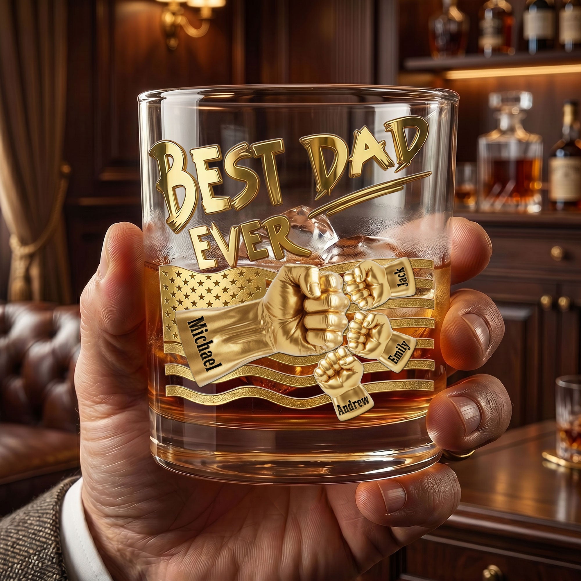 "Best Dad Ever" - Personalized Power Fist Drinking Glass - Custom Gift for Dads, Grandpas, and More Glass PopCulturePrints