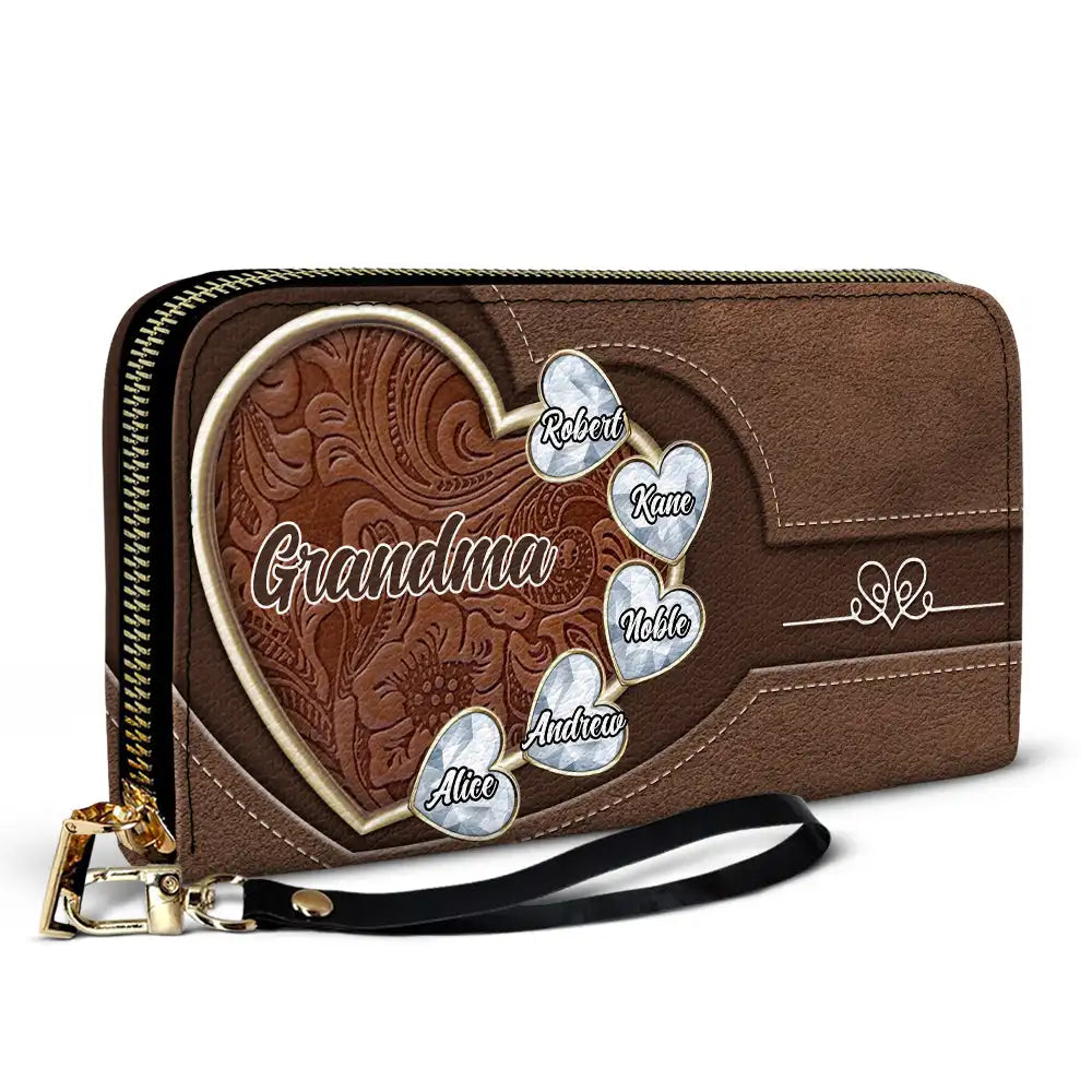 “Treasured Memories in Every Gem” - Personalized Leather Long Wallet for Mom and Grandma Leather Long Wallet PopCulturePrints