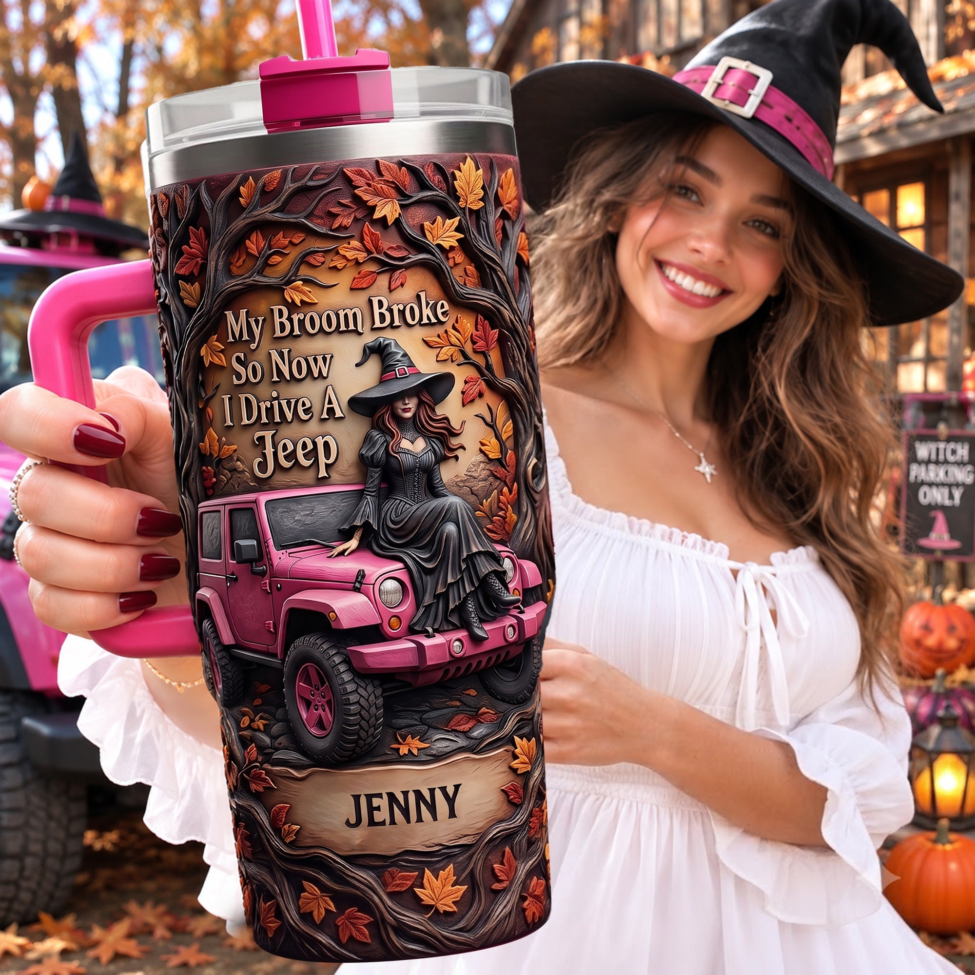 My Broom Broke, So Now I Drive A Jeep - Custom 40oz Tumbler with Handle for Off-road Lovers