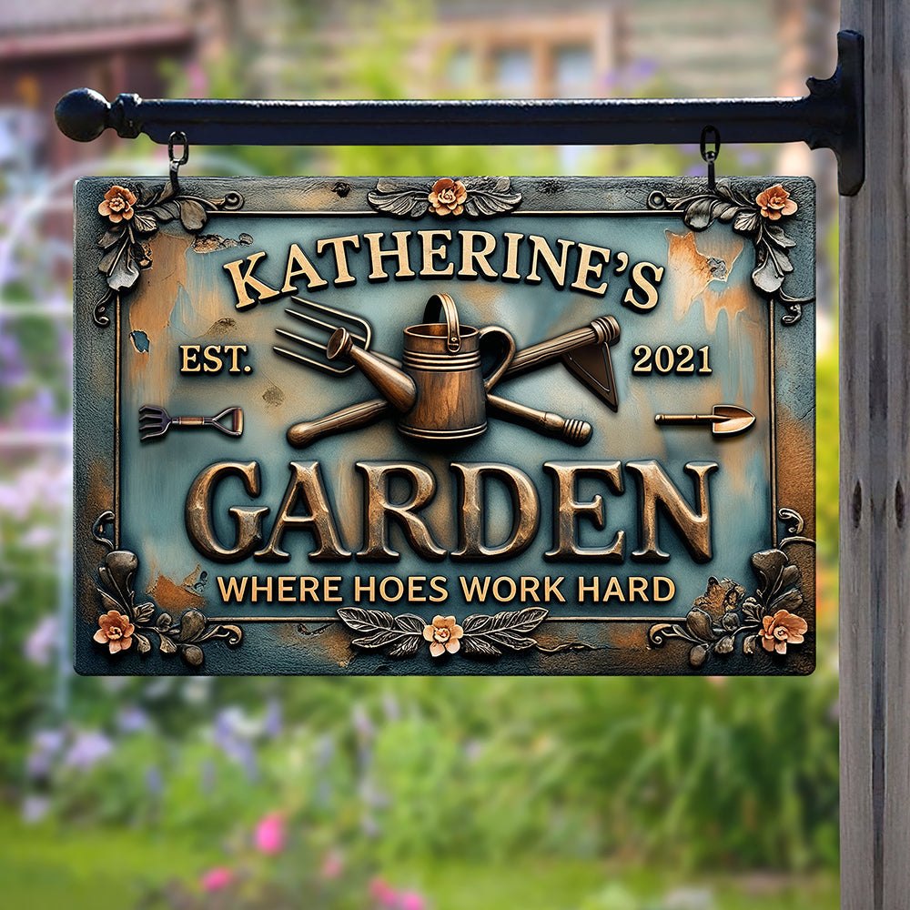 "Where Hoes Work Hard" - Personalized Metal Sign for Garden Lovers Metal Signs PopCulturePrints