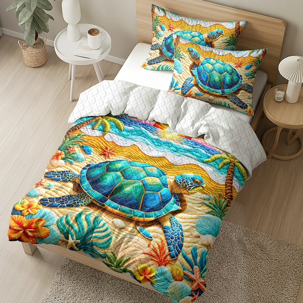Turtle Lovers Quilt Bed Set - Perfect Gift for Ocean Enthusiasts Blanket PopCulturePrints