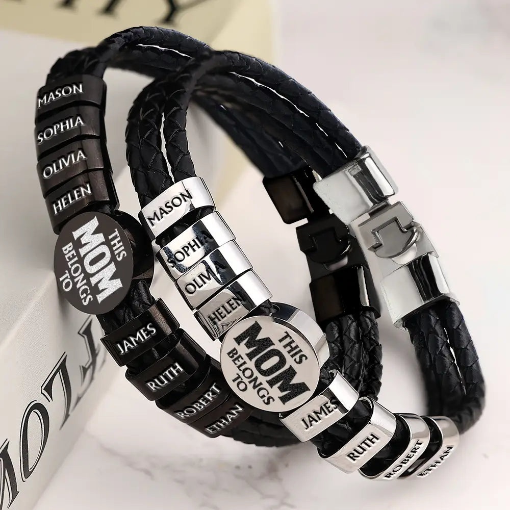 Celebrate Your Bond - Personalized Leather Braided Bracelet - Gift for Dad, Grandpa & More Leather Braided Bracelet PopCulturePrints