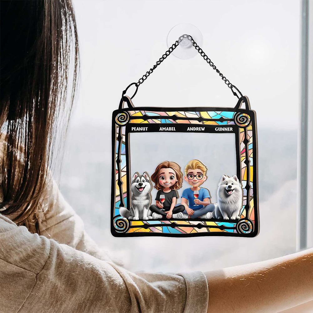 Lovely Dog Couples - Personalized Window Hanging Suncatcher Ornament | Perfect Gift for Dog Lovers and Couples Suncatcher Ornament PopCulturePrints