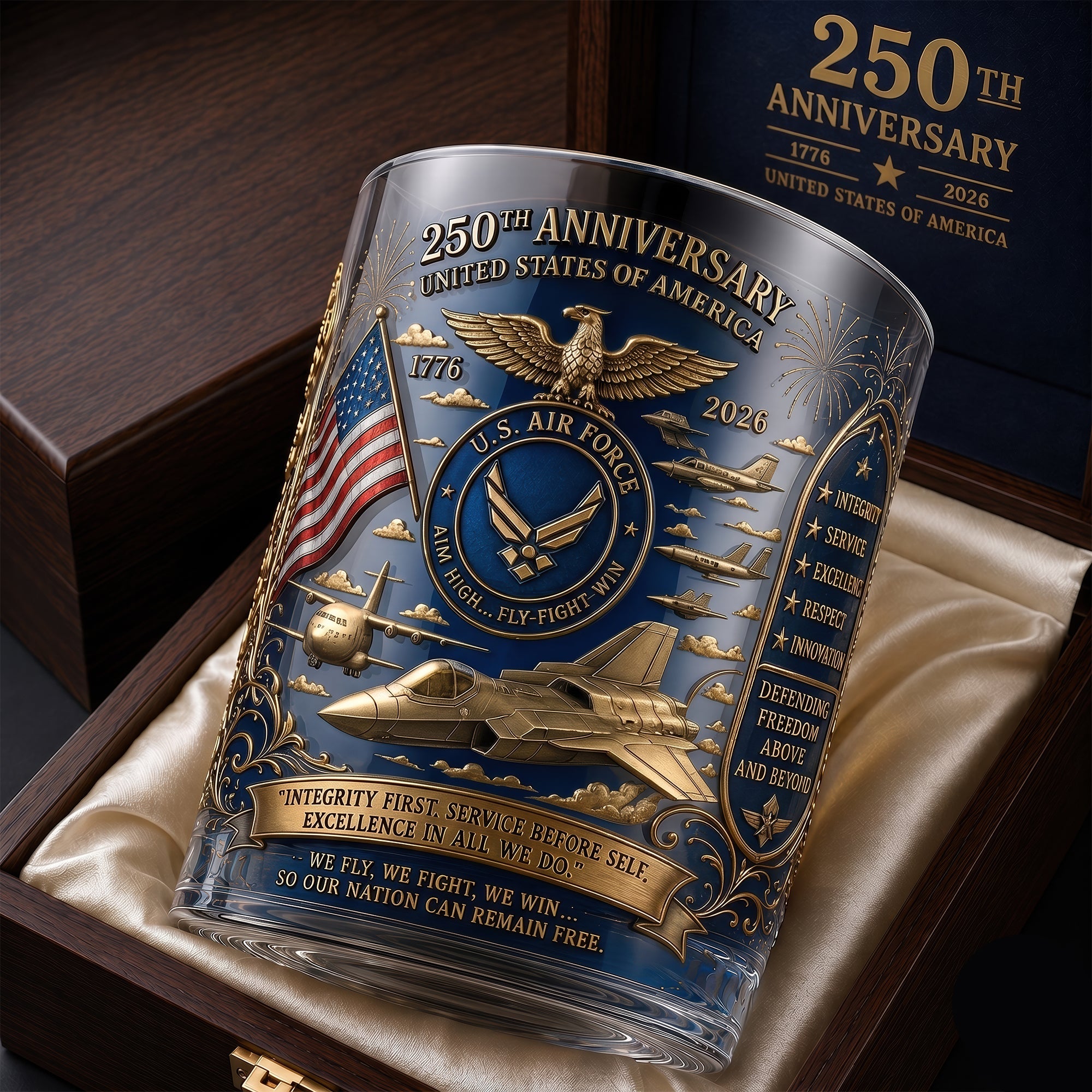 “Celebrate 250 Years of Freedom” - USA 250th Anniversary 11oz Round Glass - Personalized Gift for Veterans
