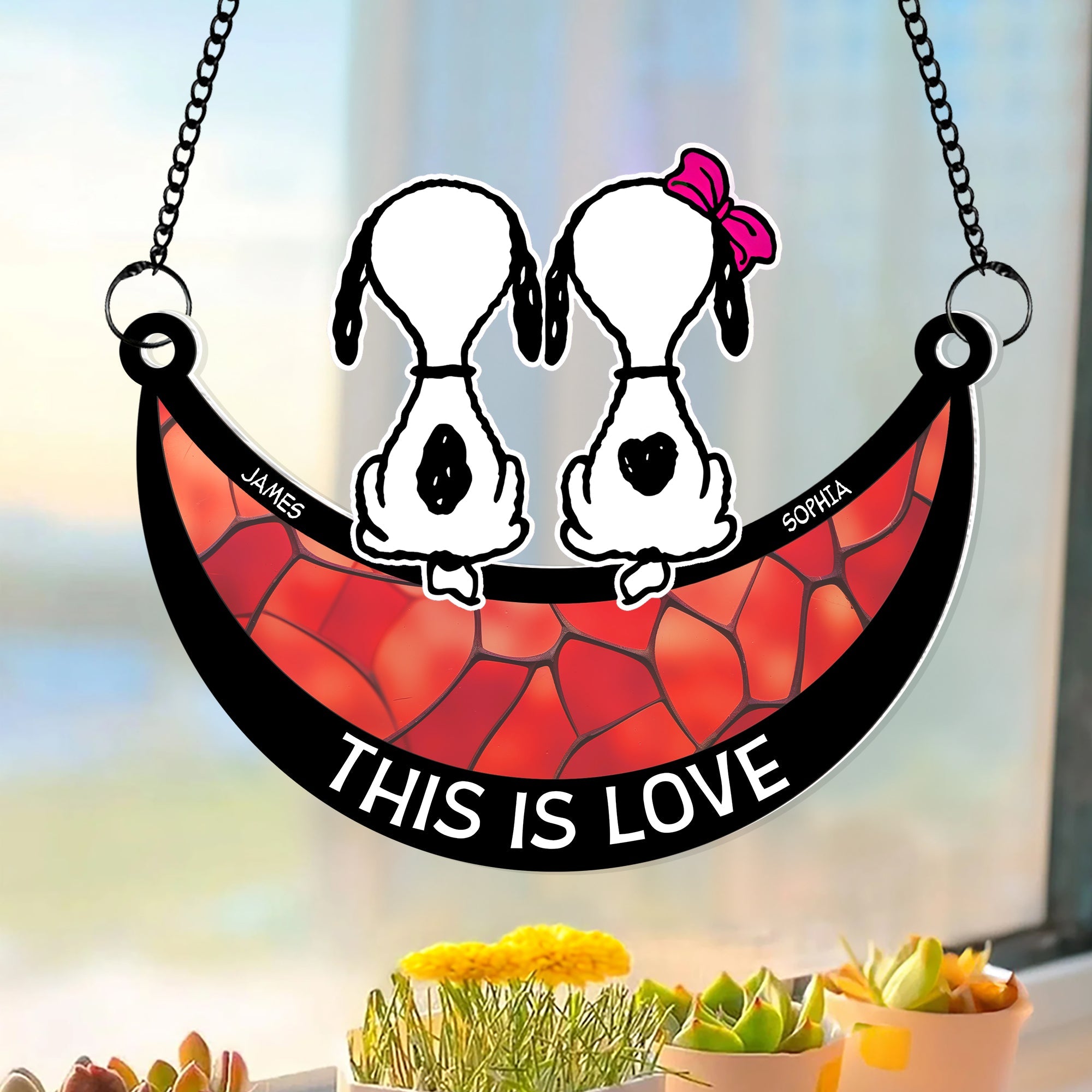 Personalized Couple Dog Suncatcher - This Is Love Ornament