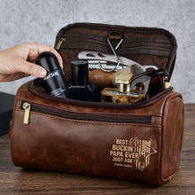 Load image into Gallery viewer, “Best Buckin’ Dad Ever!” - Personalized Leather Toiletry Bag for Hunting Dads, Gift for Dad, Grandpa, and Father’s Day Toiletry Bag PopCulturePrints
