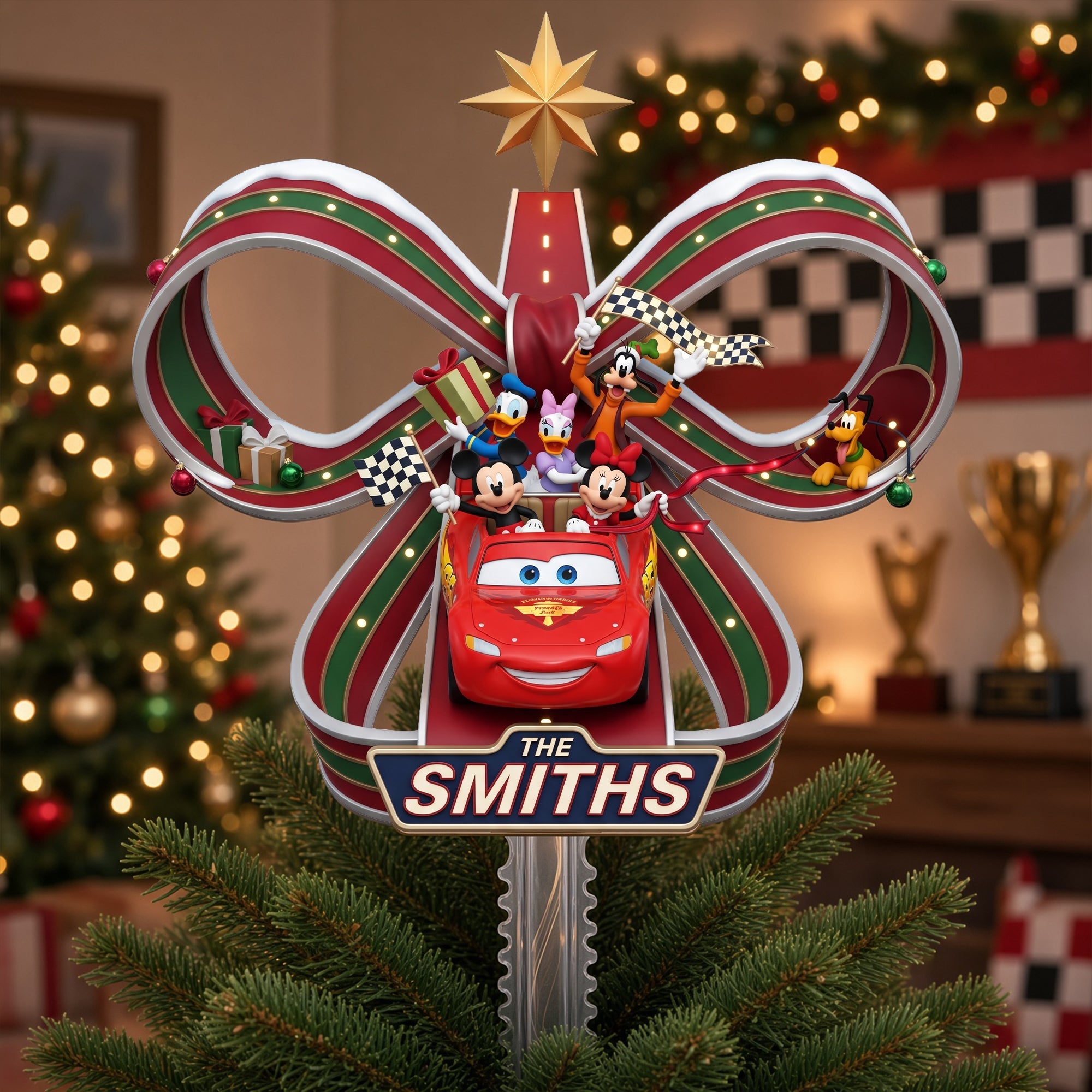 "Bring Joy to Your Christmas Tree with Our Childhood Cartoon Ribbon Tree Topper - Personalized Acrylic Gift for Kids and Families!"