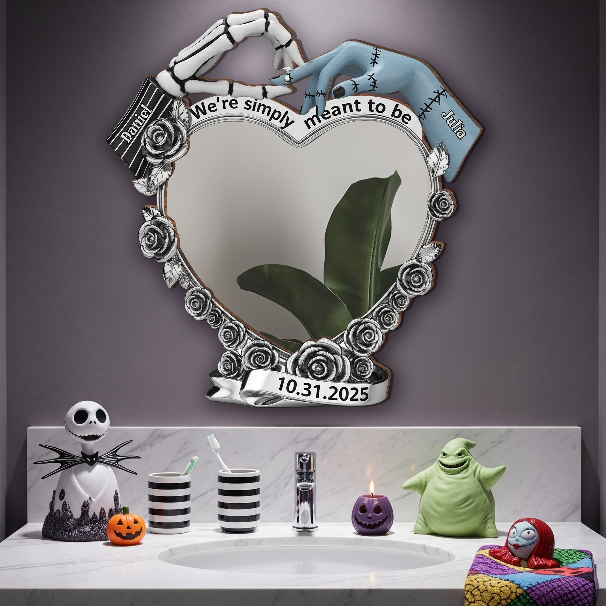 We're Simply Meant to Be - Spooky Couple Personalized Wall Hanging Mirror Mirror PopCulturePrints