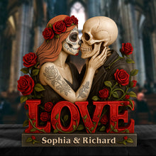 Load image into Gallery viewer, Skull Couple Acrylic Plaque - Personalized Love Keepsake for Couples Shaped Plaques PopCulturePrints
