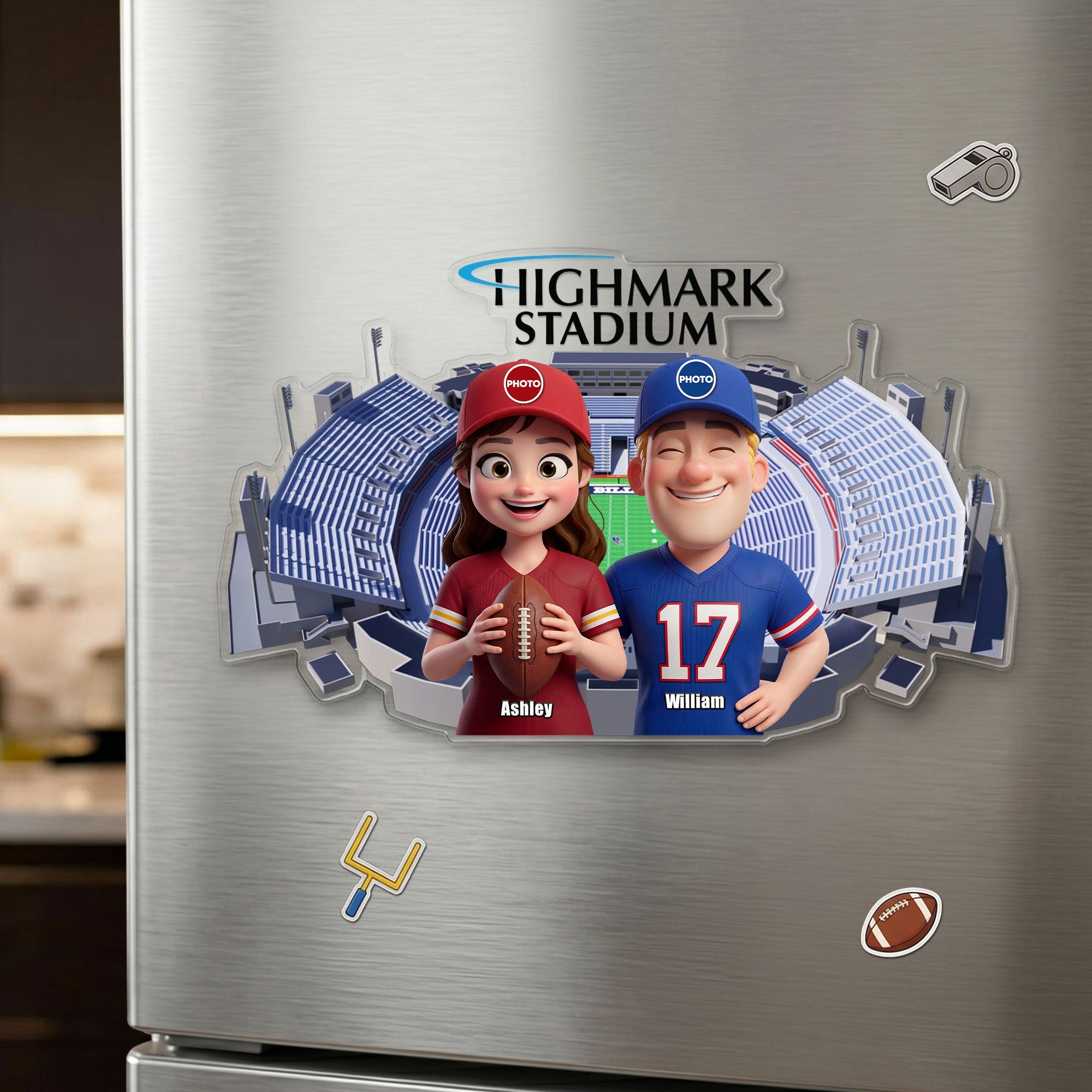“Celebrating Love at the Stadium” - Personalized Couple Stadium Souvenir Acrylic Fridge Magnet - Gift for Couples, Sports Fans, and Special Occasions