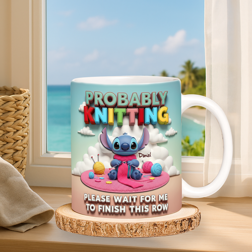 “Probably Knitting” - Fun and Personalized Tropical Alien Coffee Mug for Knitting Lovers Coffee Mug PopCulturePrints