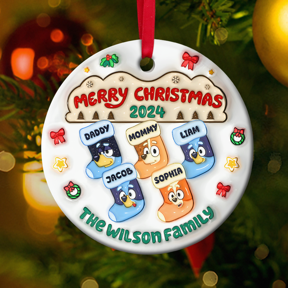 Personalized Family Christmas Ornament - Festive Stocking Design