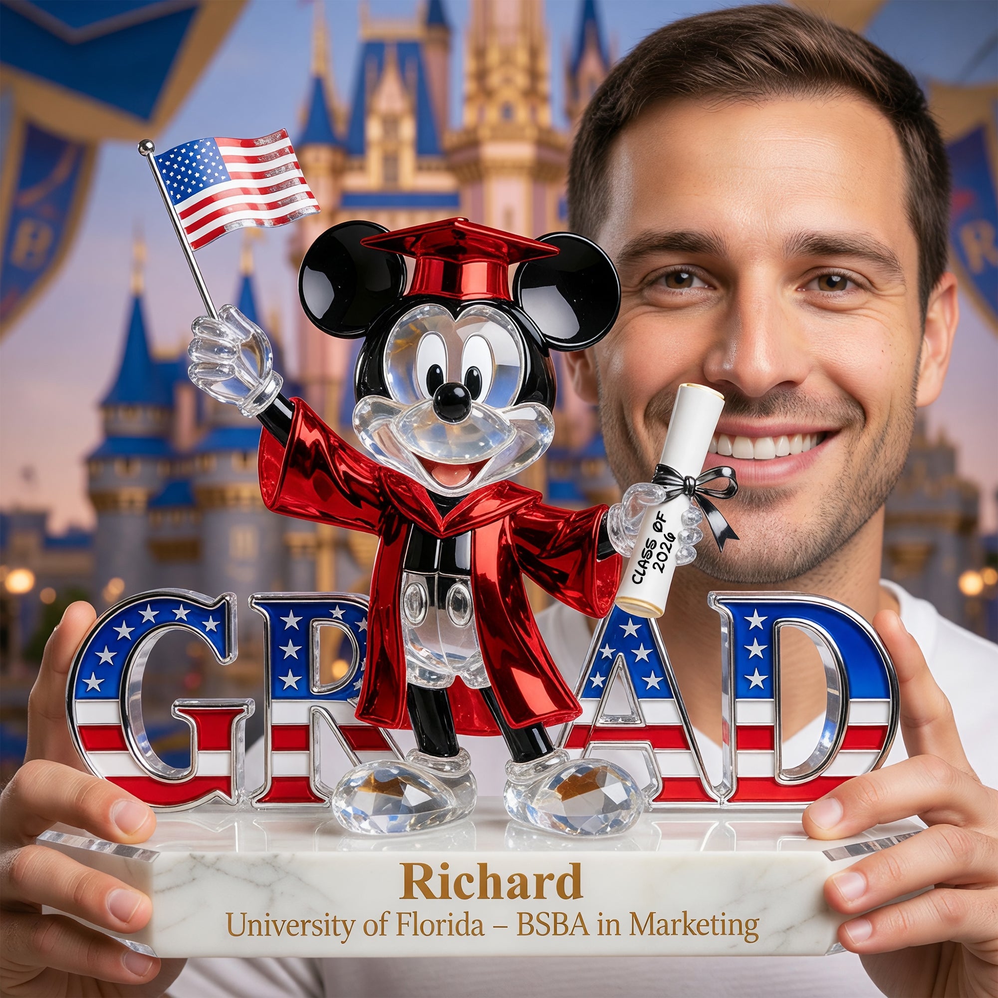 "Celebrate Success with a Touch of Patriotism!" - Personalized Patriotic Graduate Acrylic Plaque - Custom Gift for Graduates Shaped Plaques PopCulturePrints