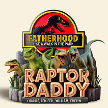 Load image into Gallery viewer, “Fatherhood: Like a Walk in the Park” - Dino Dad Acrylic Plaque - Personalized Gifts for Fathers and Dads Shaped Plaques PopCulturePrints
