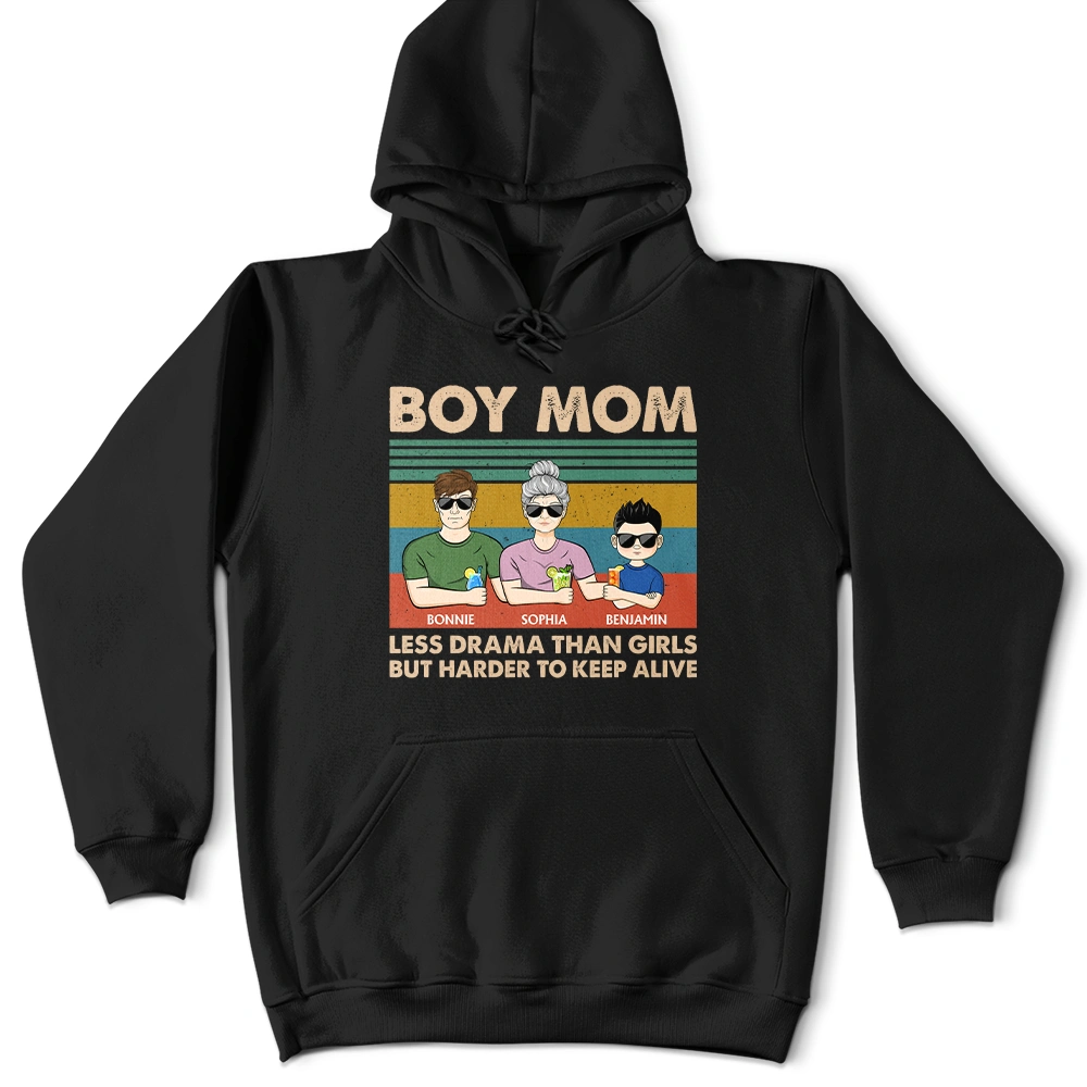 Boy Mom - Less Drama Than Girls | Personalized T-Shirt for Moms & Grandmas T-shirt PopCulturePrints