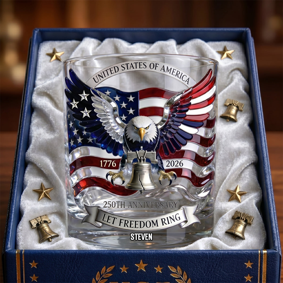 Let Freedom Ring - American Eagle Liberty Bell Drinking Glass - Personalized Gift for Patriots