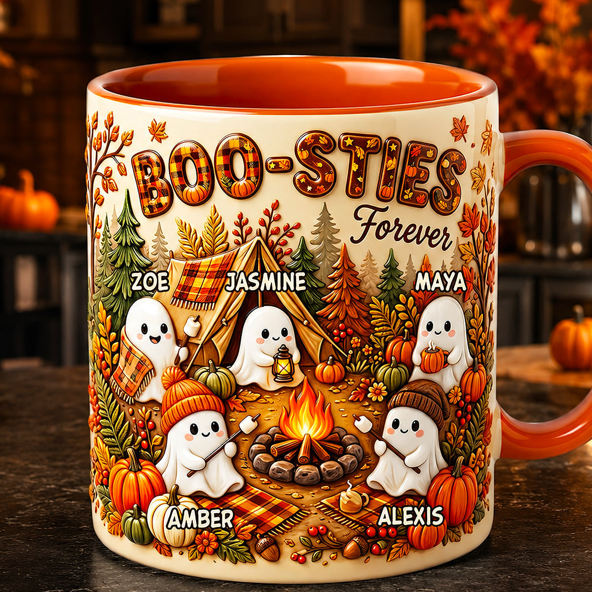 "Boo-Sties Forever!" Celebrate Friendship with Customizable Fall Camping Coffee Mug - Perfect Personalized Gift for Besties Coffee Mug PopCulturePrints