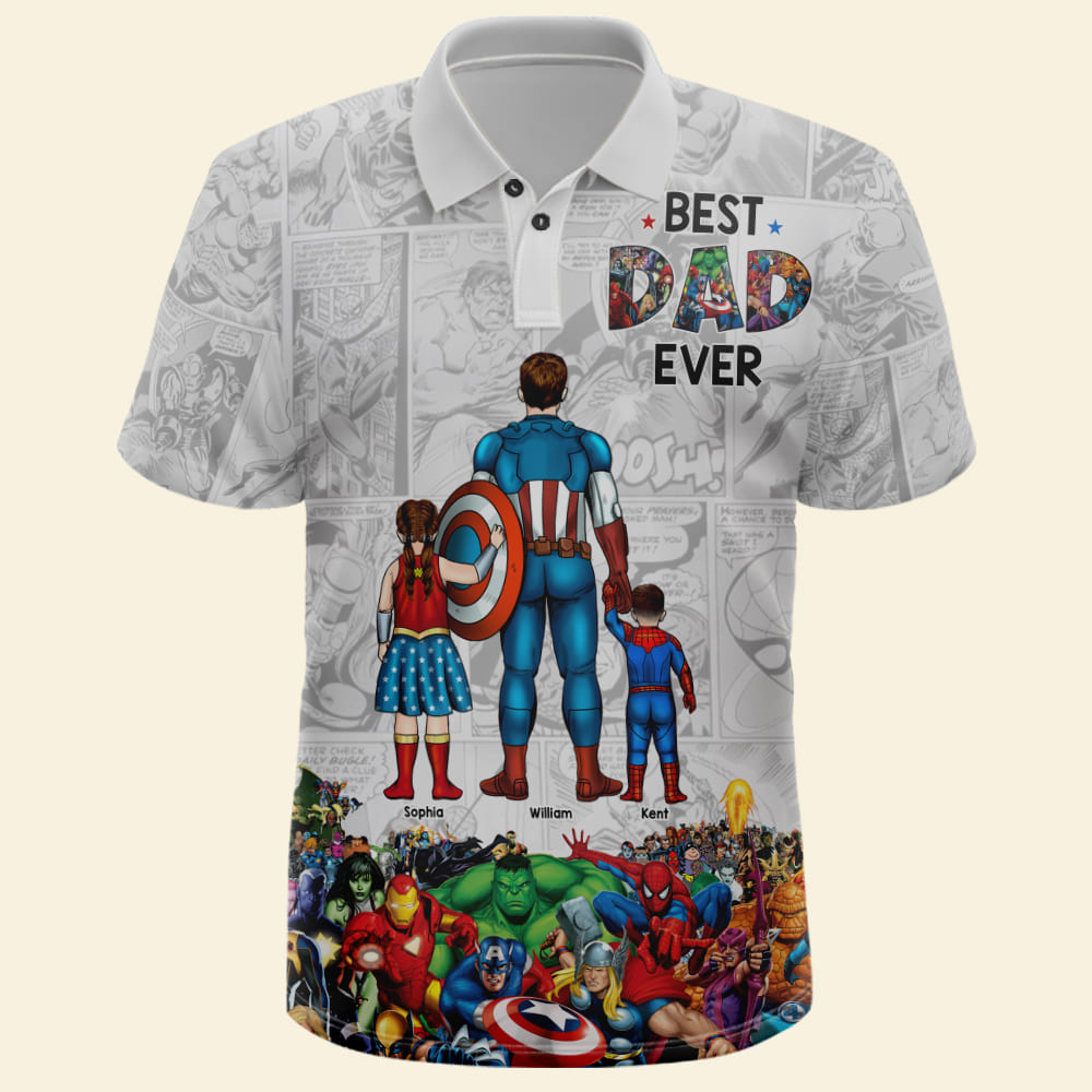 Customizable Superhero Dad 3D Polo Shirt - Father's Day Gift Polo Shirts PopCulturePrints