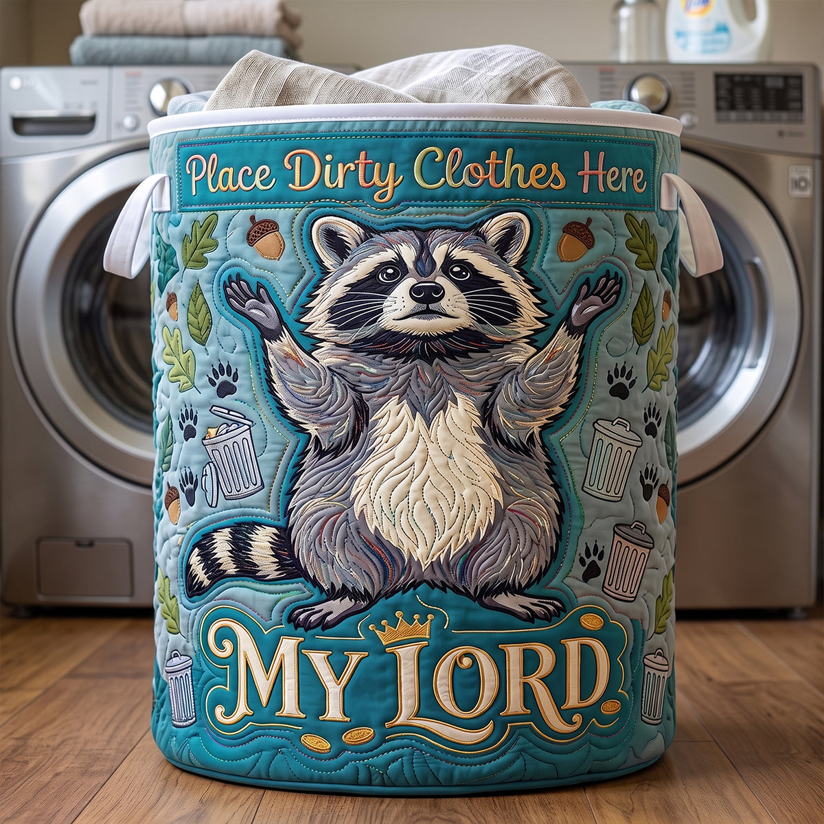 Adorable Raccoon Quilted Laundry Basket Personalized Gifts 03HUTN100726 Laundry Basket PopCulturePrints