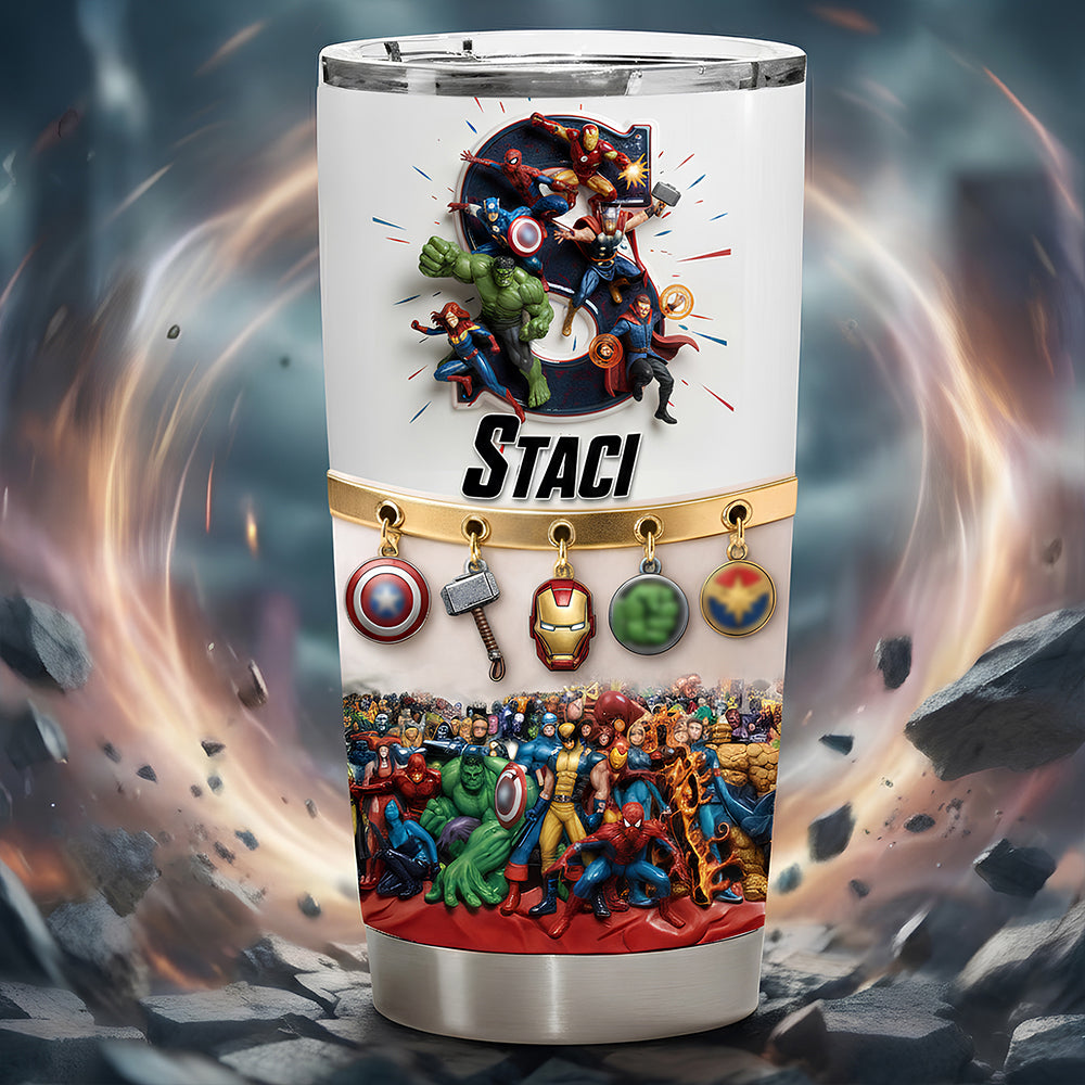 Fearless Guardians Alphabet Initial Letters Tumbler - Personalized Gift for Superhero Fans Tumbler Cup PopCulturePrints