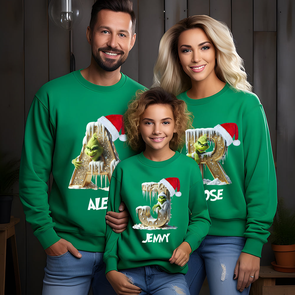 Custom Christmas Family Shirt - Alphabet Design with Santa Hat