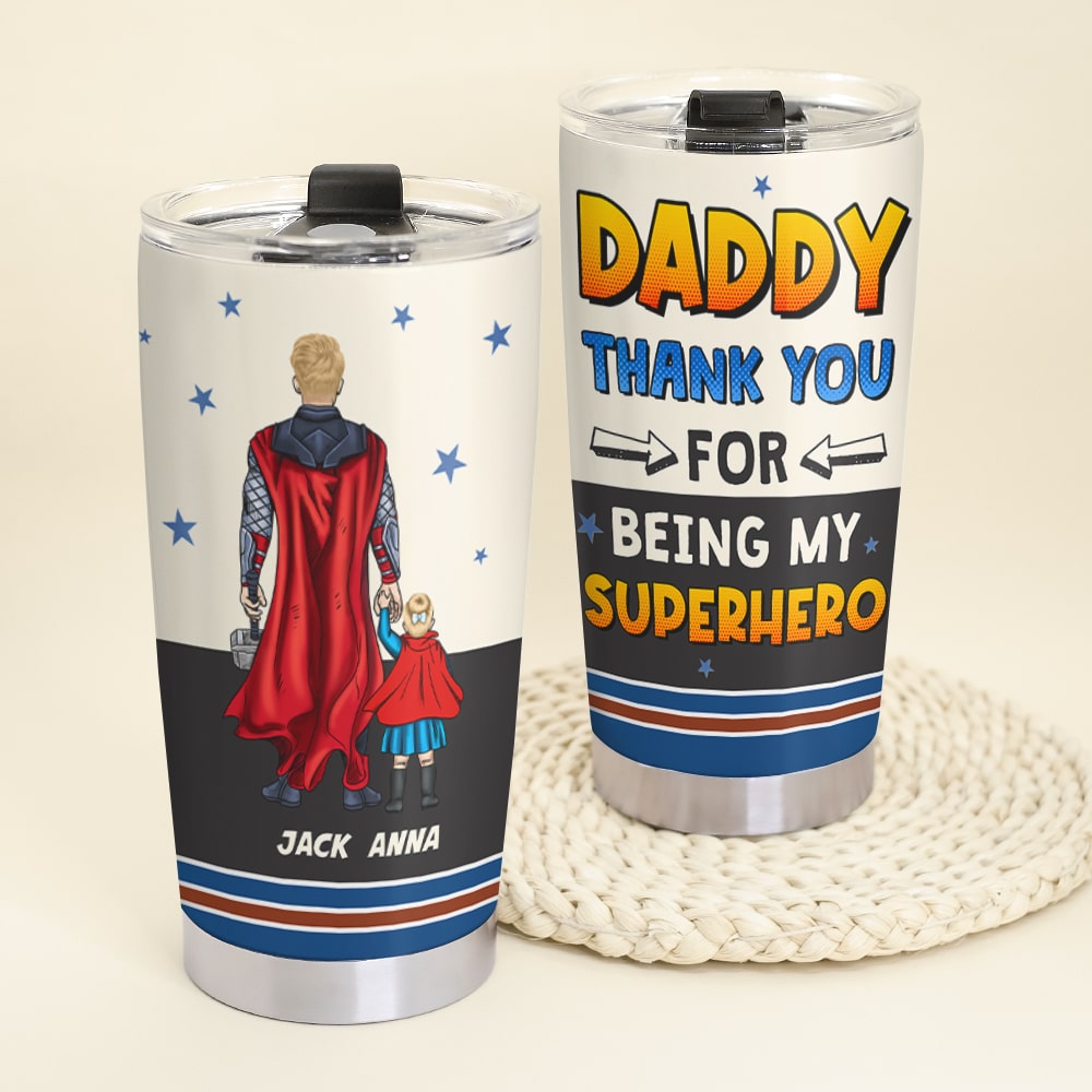 Personalized Superhero Dad Tumbler - Custom Names