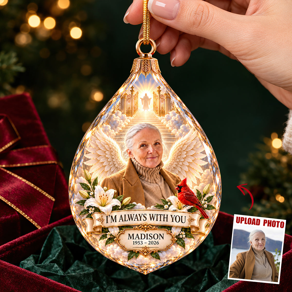 “I’m Always With You” - Custom Photo Memorial Ornament - Meaningful Gift for Loved Ones