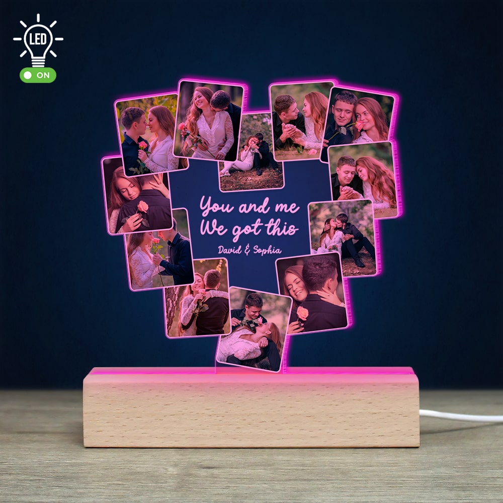 Personalized 3D LED Heart Light - You and Me, We Got This Led Night Light PopCulturePrints