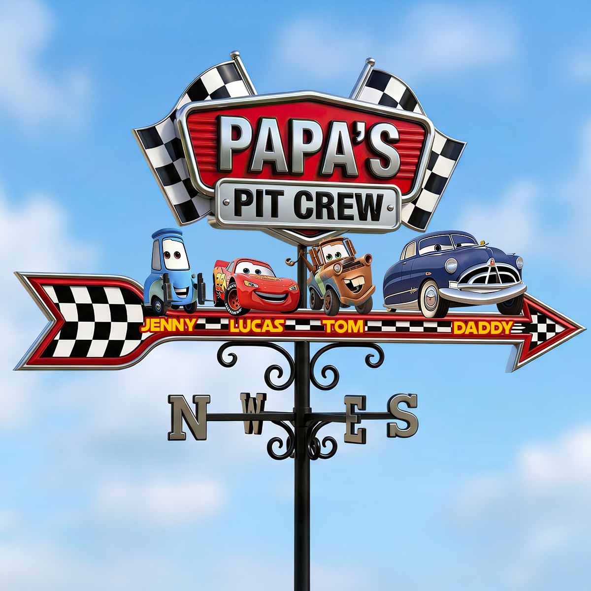 “Join the Pit Crew!” - Personalized Papa’s Racing Metal Weather Vane - Custom Gift for Dads & Car Enthusiasts Metal Signs PopCulturePrints