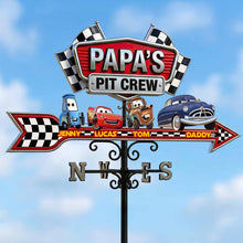 Load image into Gallery viewer, “Join the Pit Crew!” - Personalized Papa’s Racing Metal Weather Vane - Custom Gift for Dads &amp; Car Enthusiasts Metal Signs PopCulturePrints
