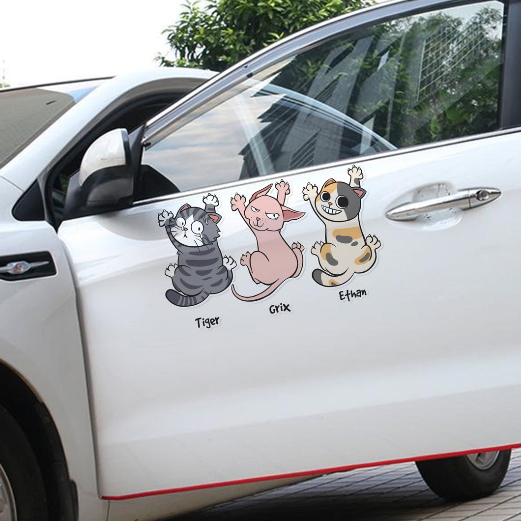 Personalized Car Decal for Cat Lovers - Funny Hanging Cats Custom Names