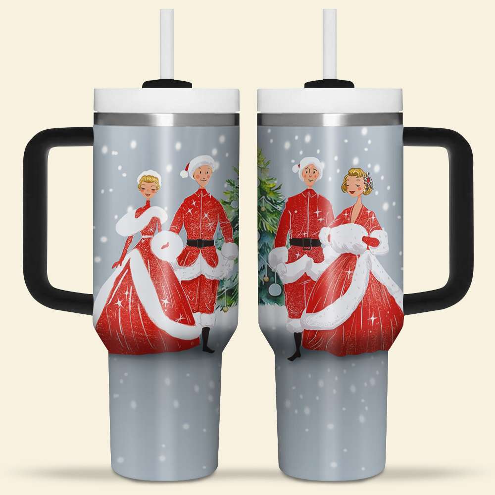 Vintage Christmas Personalized Tumbler with Handle