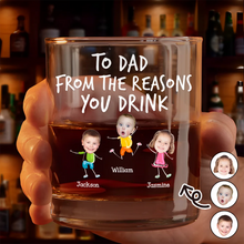 Load image into Gallery viewer, To Dad From The Reasons You Drink Funny - Personalized Whiskey Glass Gift for Dad, Grandpa &amp; More Whiskey Glass PopCulturePrints
