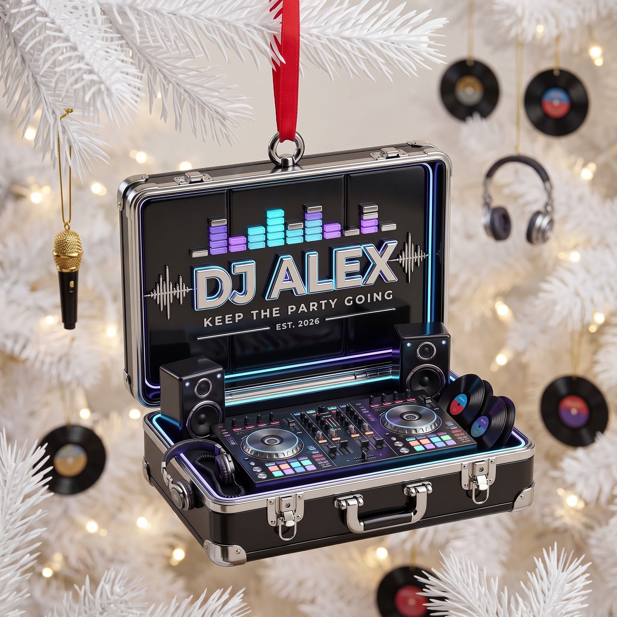 Keep the Party Going - DJ Suitcase Christmas Ornament - Personalized Gift for DJs