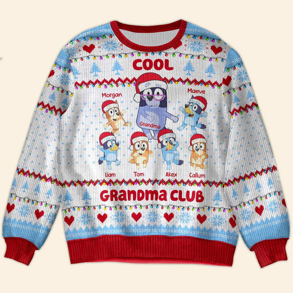 Personalized Grandma Christmas Sweater with Cartoon Characters