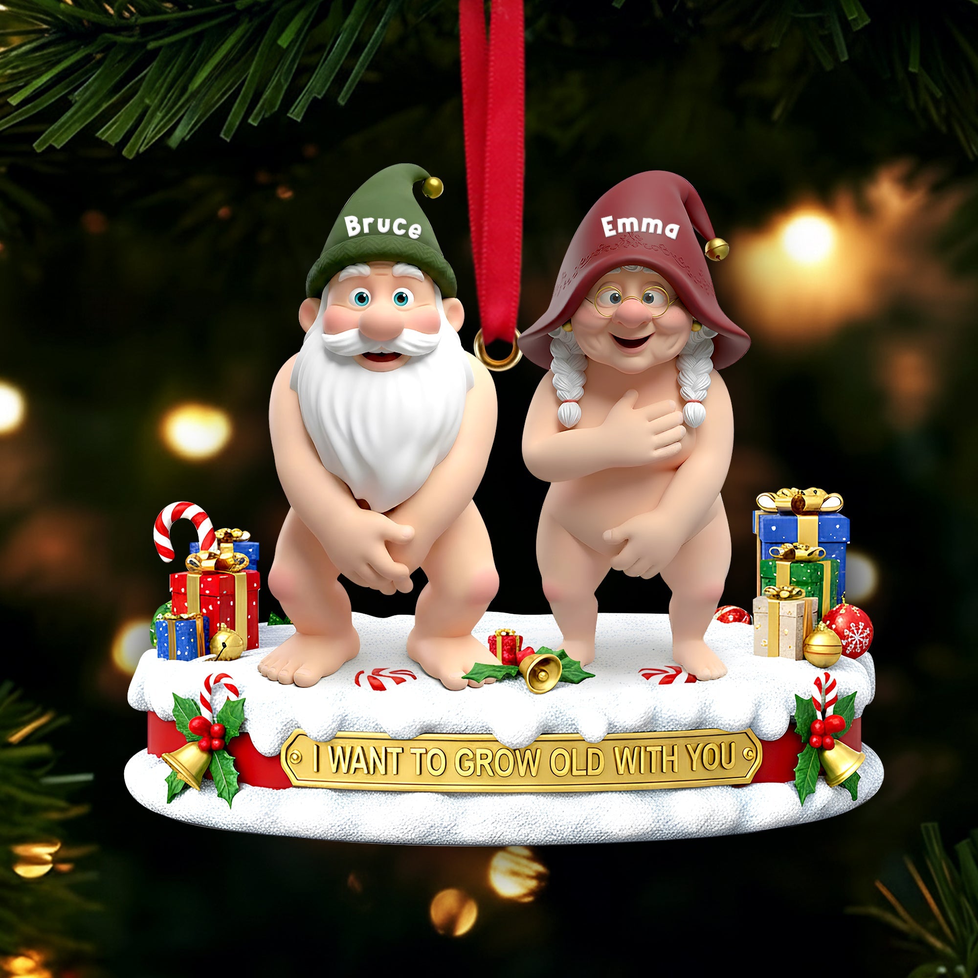 I Want to Grow Old with You - Mischievous Gnome Couple Acrylic Ornament - Personalized Gift for Couples Ornament PopCulturePrints