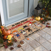 Load image into Gallery viewer, Personalized Horror Movie Family Doormat - Halloween Gift Doormat PopCulturePrints
