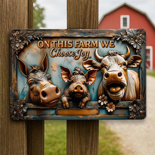 Choose Joy with Fun Farm Animals Metal Sign - Personalized Gifts for Farmers Metal Signs PopCulturePrints