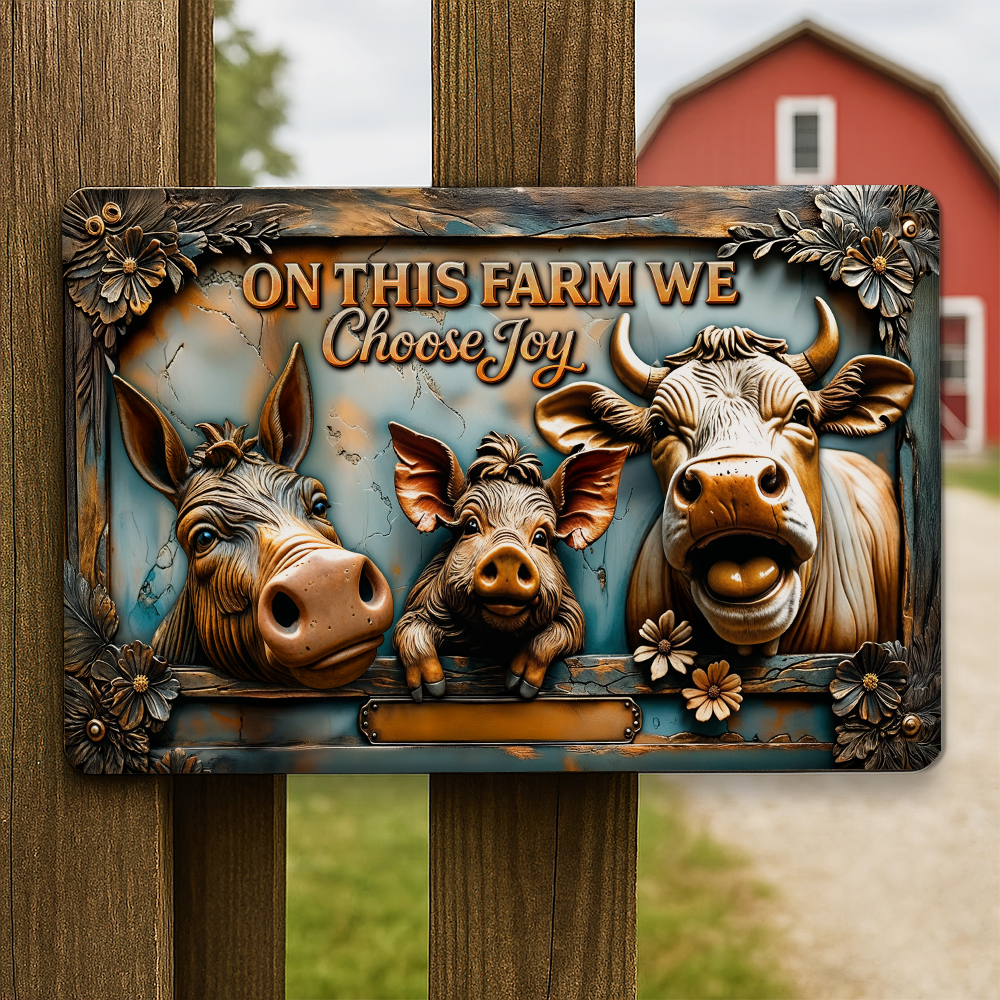 Choose Joy with Fun Farm Animals Metal Sign - Personalized Gifts for Farmers Metal Signs PopCulturePrints