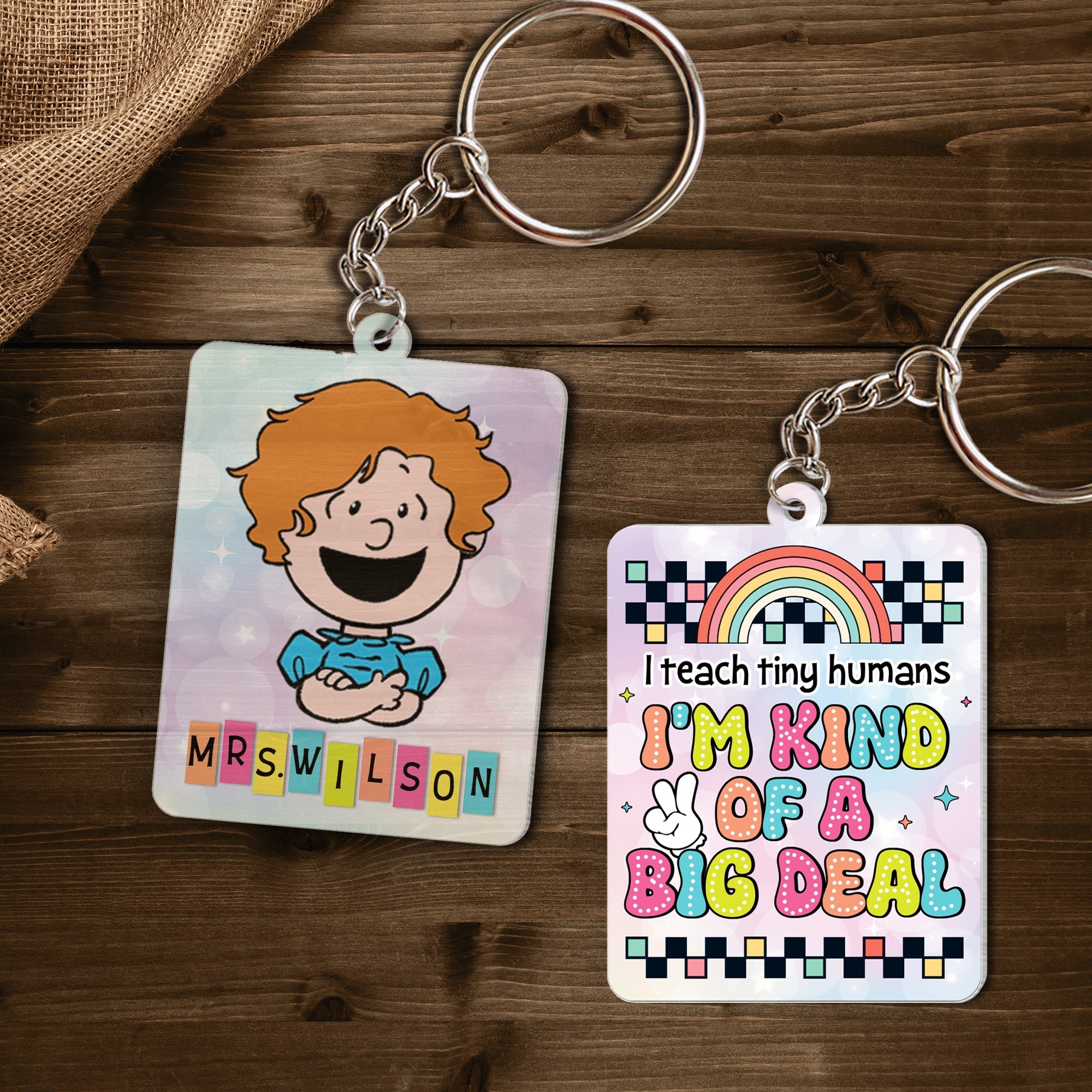 Personalized Teacher Keychain - Custom Name & Fun Quote