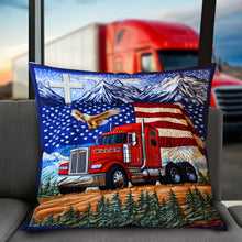 Load image into Gallery viewer, “Drive with Pride!” Personalized Trucker’s Pride Patriotic Square Pillow - Custom Gifts for Truck Lovers Pillow PopCulturePrints
