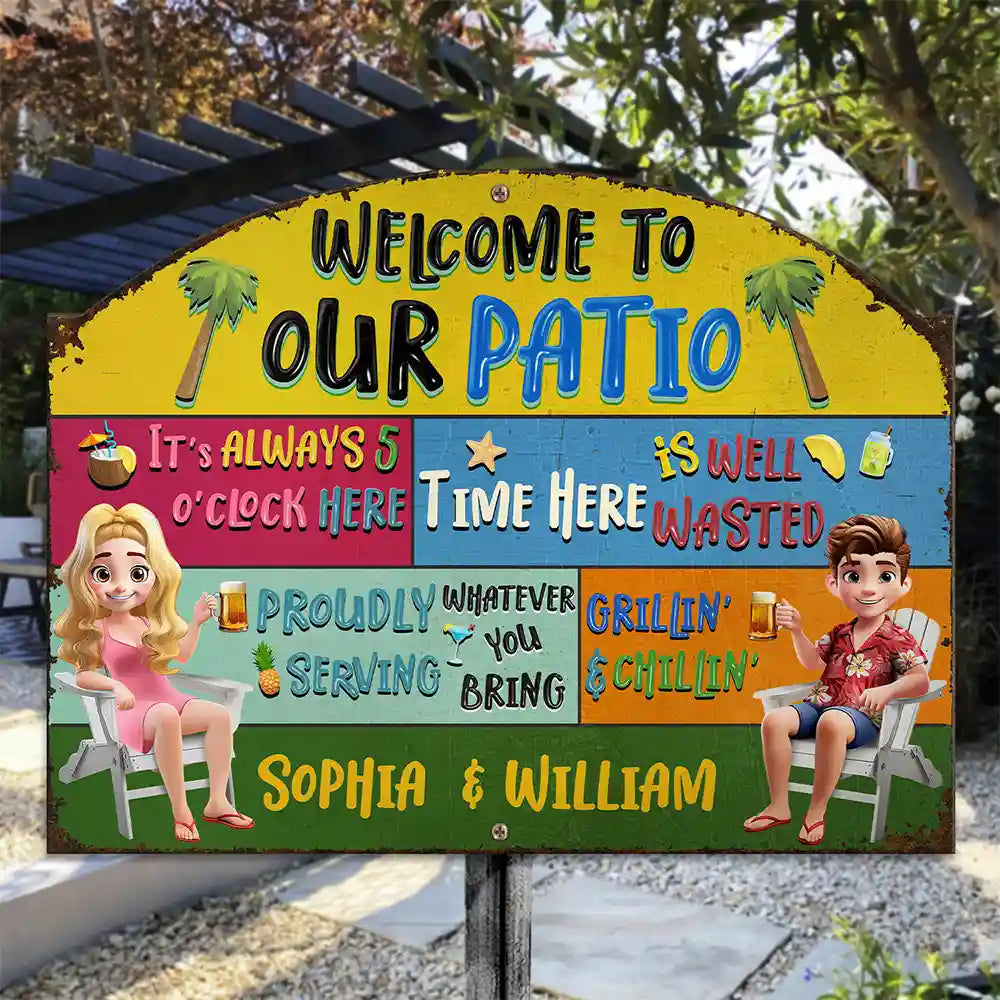 “Welcome to Our Patio” - Personalized Custom Shaped Metal Sign - Perfect Gift for Friends and Family Custom Shaped Metal Sign PopCulturePrints