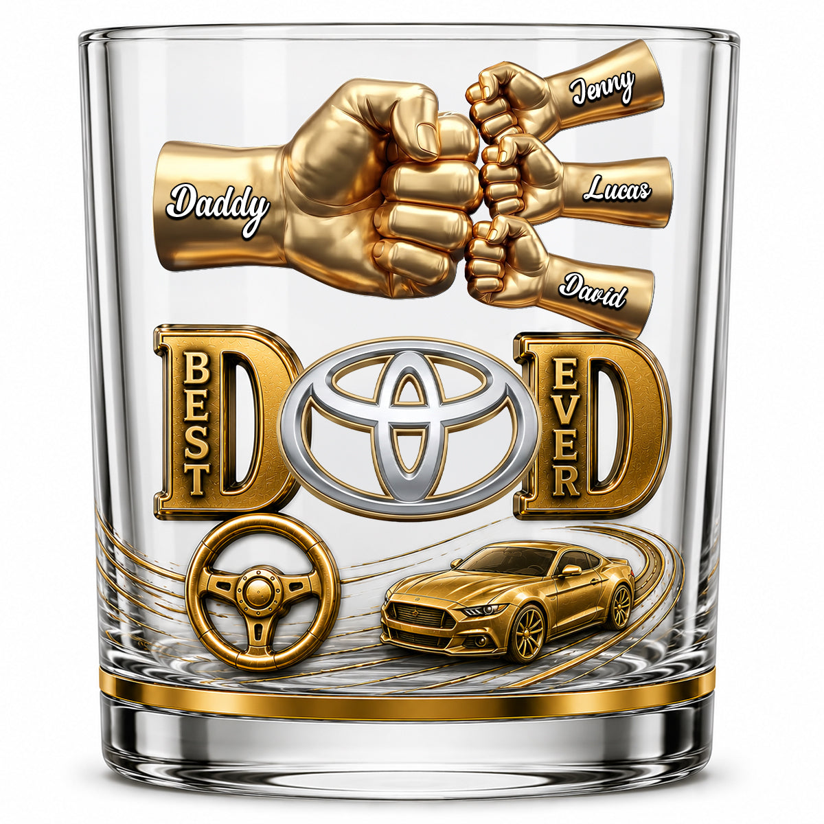 "Best Dad Ever" - Personalized Muscle Car Dad Round Glass - Unique Gift for Dads and Grandpas Glass PopCulturePrints