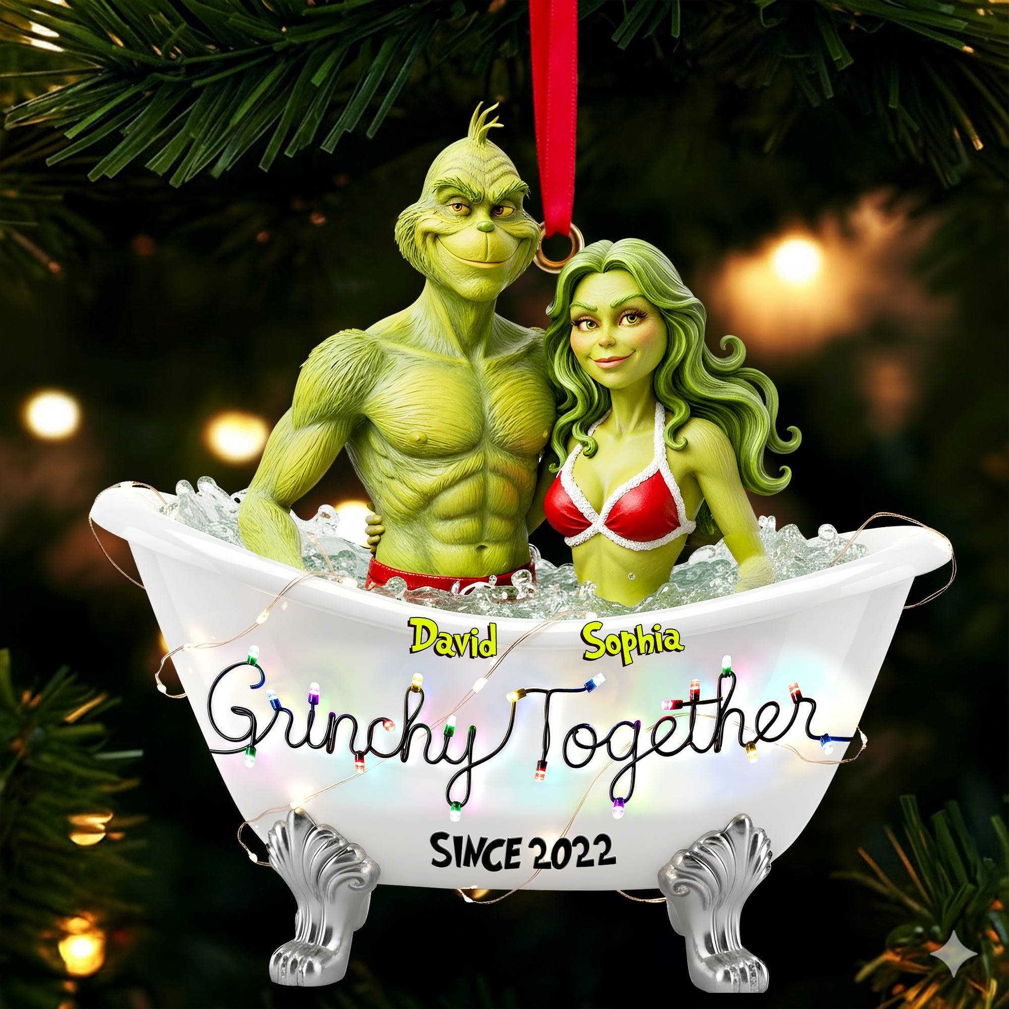 Grinchy Together - Personalized Bathtub Ornament for Couples Ornament PopCulturePrints