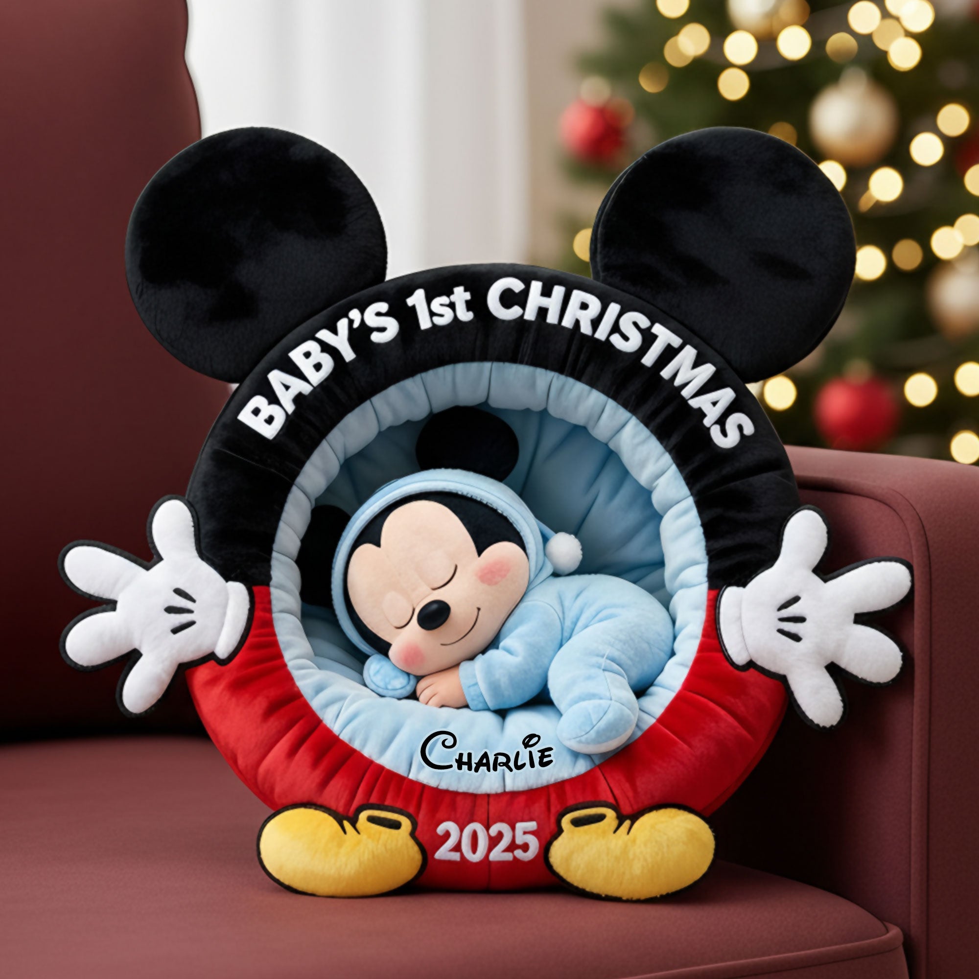 🎄 'A Magical First Christmas' - Cute Newborn Baby Custom Shape Pillow, Personalized Gift for Newborns, Infants & New Parents Pillow PopCulturePrints